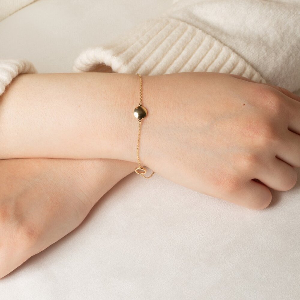 14K Solid Yellow Gold Circle Link Adjustable Bracelet 7"